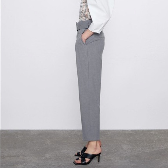 Zara Grey High Waist Trouser Pant with Fabric Covered Belt - Picture 3 of 6